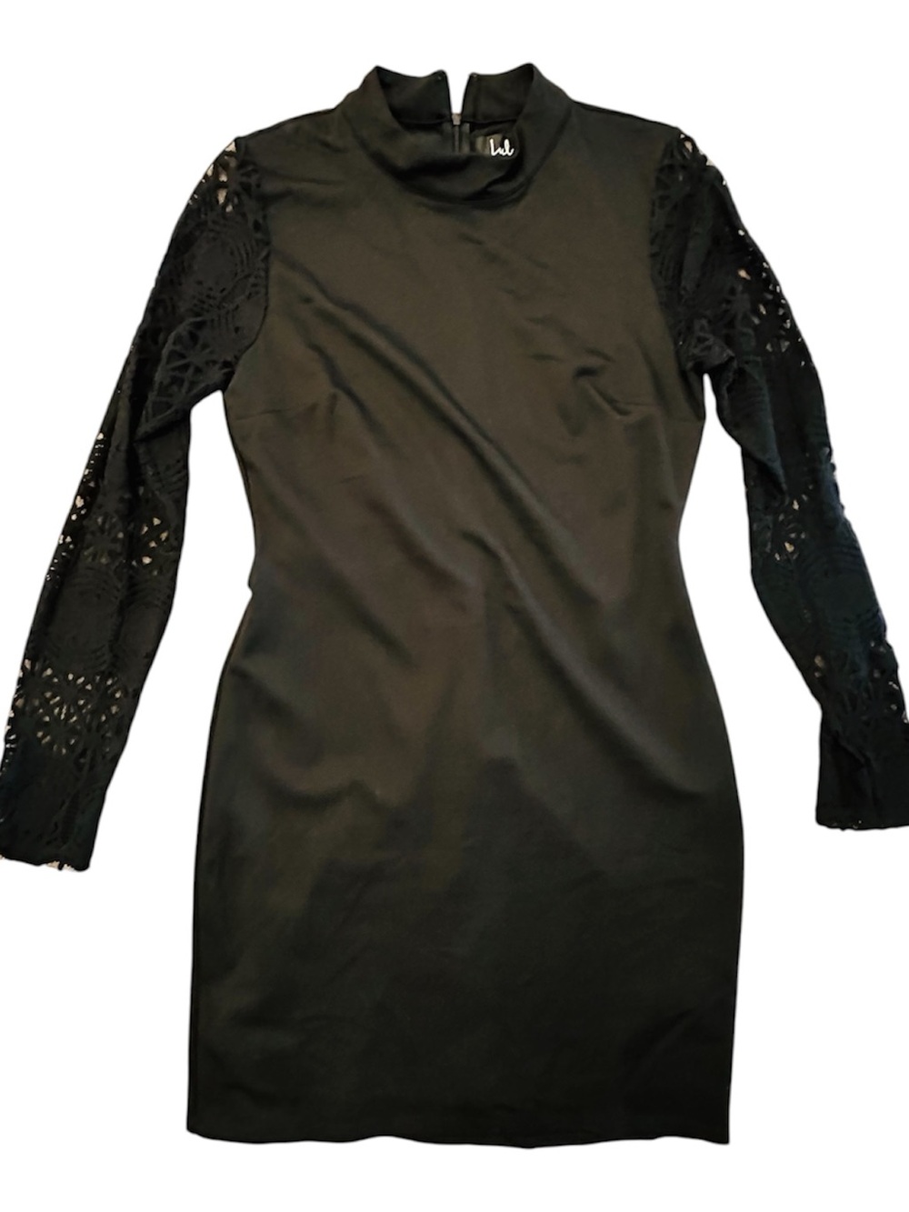 Lulu's Lace Up Your Sleeve Black Lace Long Sleeve Bodycon Dress Mini Women Large - Picture 5 of 12